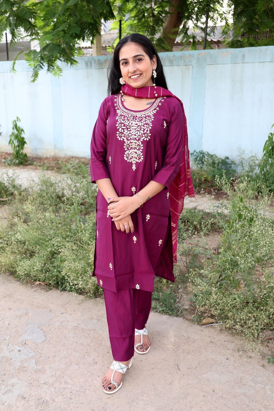 Roman Modal Silk Kurti Set with Jacquard Dupatta